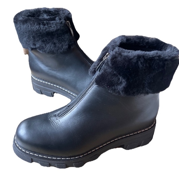 LA CANADIENNE Abba Shearling Lined Waterproof Boots Black Leather Front Zip - Picture 3 of 9